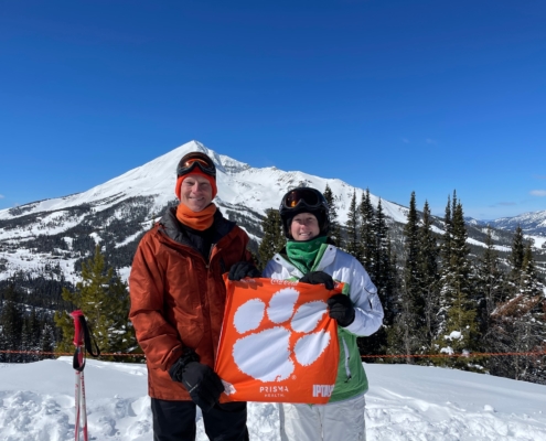Jamie Rentz \u201983 and Ansley Rentz \u201924 skiing in Big Sky, Montana, over Spring Break 2022.